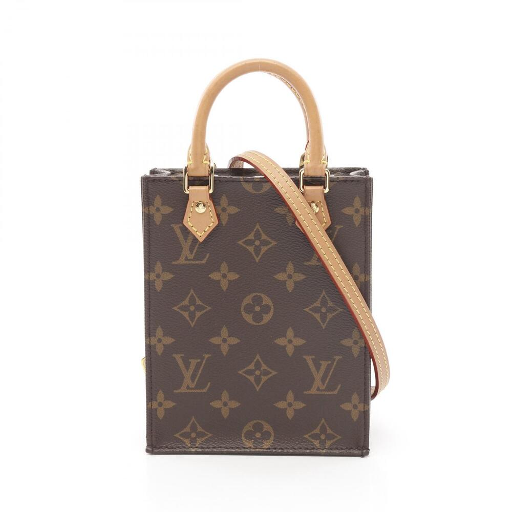 Louis Vuitton Sac Plat Handbag Canvas Leather Monogram Brown